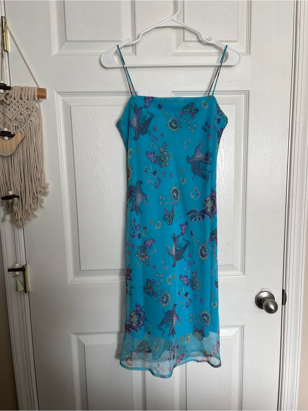 Y2K Vintage City Triangles Women’s 5 Blue Floral Slip Dress w Spaghetti Straps